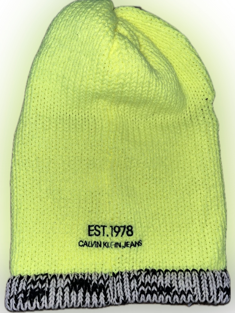 NWOT Neon Yellow Knit balaclava Sweater material stretch thick heavy cotton new